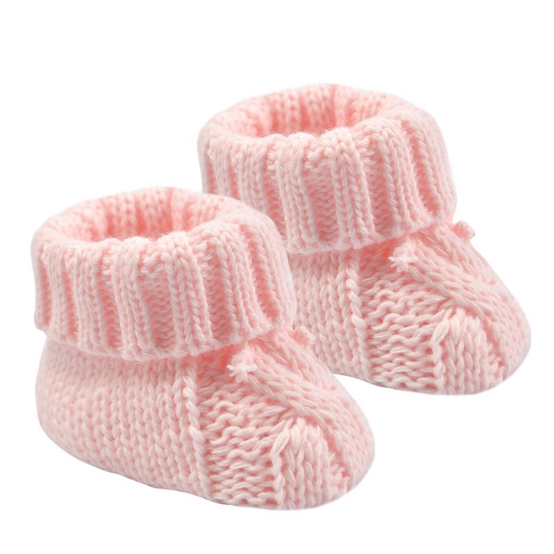 S415-P: Pink Acrylic Cable Knit Baby Bootees